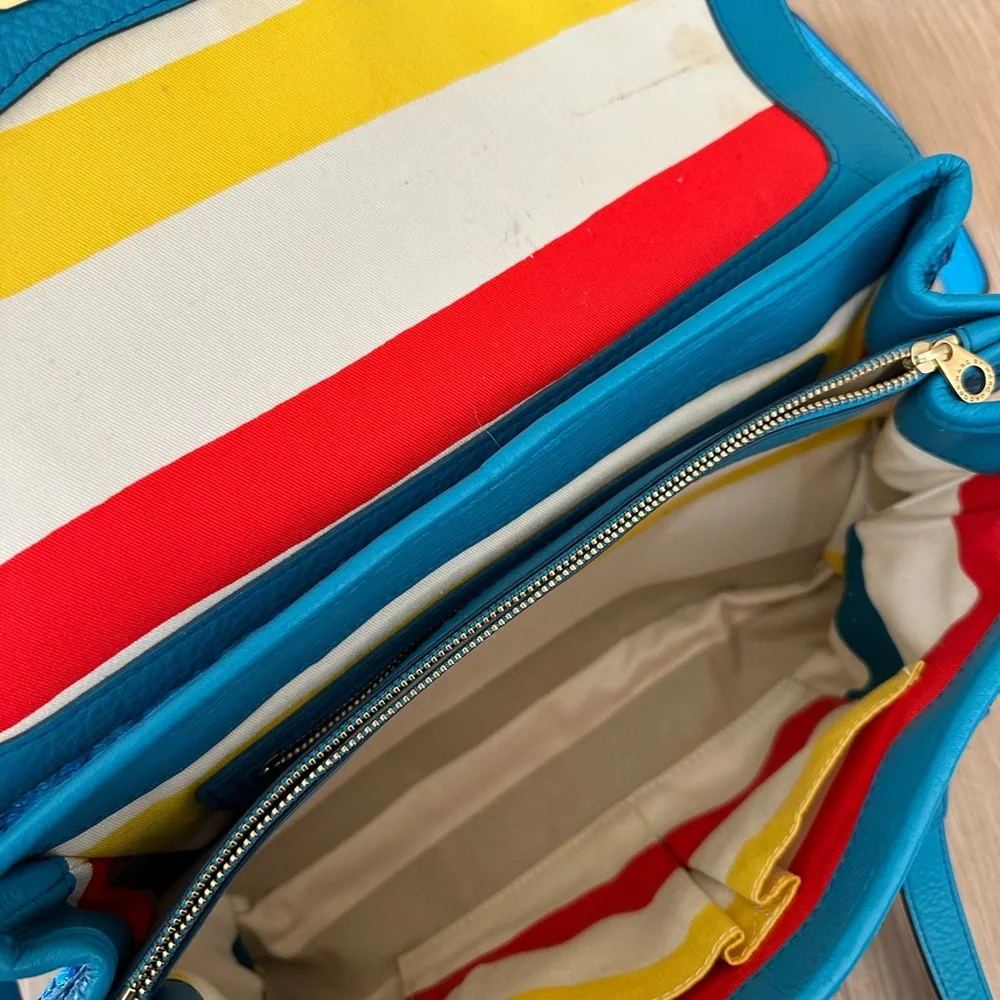 Marc‎ by Marc Jacobs Blue Leather Raffia Satchel Crossbody Bag Gold Hardware